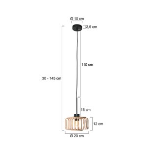 Steinhauer Hanglamp Sparkled Light, zwart/natuurlijk bamboe, Ø 20 cm