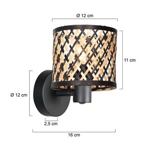 Mexlite Wandlamp Sumba, zwart, bamboe naturel/zwart, E14