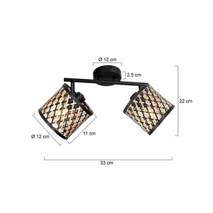 Mexlite Plafondlamp Sumba, 2-lamps, zwart, bamboe naturel/zwart, E14