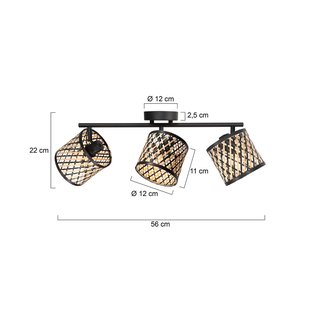 Mexlite Plafondlamp Sumba, 3-lamps, zwart, bamboe naturel/zwart, E14