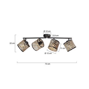 Mexlite Plafondlamp Sumba, 4-lamps, zwart, bamboe naturel/zwart, E14