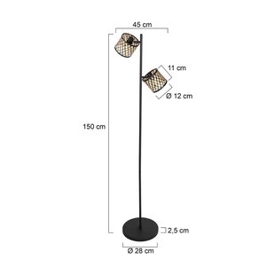 Mexlite Vloerlamp Sumba, 2-lamps, zwart, bamboe naturel/zwart, E14