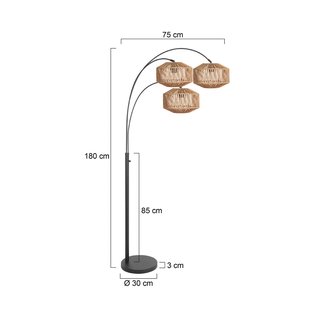 Steinhauer Vloerlamp Nox Light met 3-lamps, zwart, bruin snoer, E27