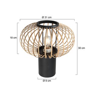 Anne Light Tafellamp Bloeba, zwart, bamboestangen, Ø 31 cm