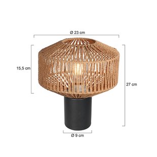 Anne Light Tafellamp Bloeba, zwart, bruine kabelbekleding, Ø 23 cm