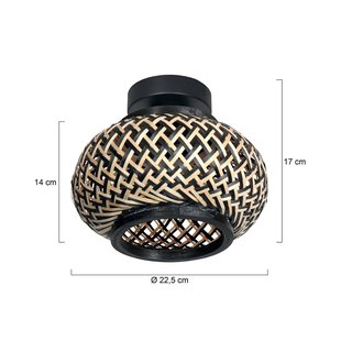 Steinhauer Plafondlamp Bloeba, zwart, bamboevlechtwerk, Ø 22,5 cm