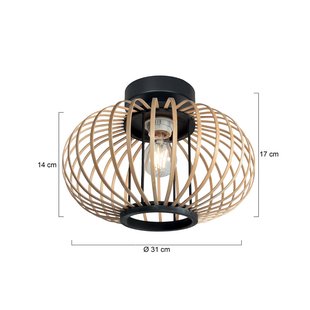 Anne Light Plafondlamp Bloeba, zwart, bamboestaven, Ø 31 cm