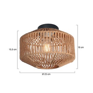Anne Light Plafondlamp Bloeba, zwart, bruine kabelbekleding, Ø 23 cm