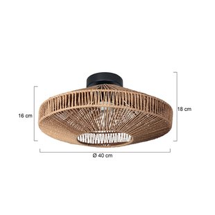 Anne Light Plafondlamp Bloeba, zwart, bruine kabelbekleding, Ø 40 cm