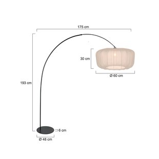 Anne Light Booglamp Curve, zwart, kap van crèmekleurig nylon, Ø 60 cm