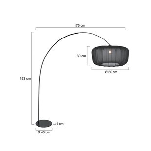 Anne Light Booglamp Curve, zwart, kap van zwart nylon, Ø 60 cm