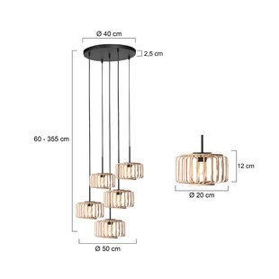 Steinhauer Hanglamp Breeza Beache, 5-lamps, rond, zwart, bamboe