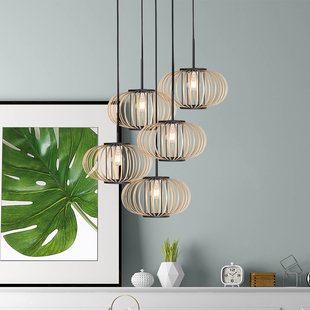 Anne Light Hanglamp Silva, 5-lamps, rond, zwart, bamboestangen