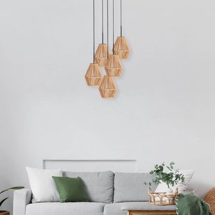Anne Light Hanglamp Ropex 4526, 5-lamps, rond, zwart, kabel bruin