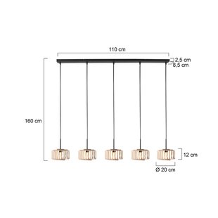 Steinhauer Hanglamp Breeza Beache, 5-lamps, lang, zwart, bamboe