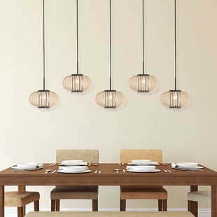 Anne Light Hanglamp Silva, 5-lamps, lang, zwart, bamboestangen