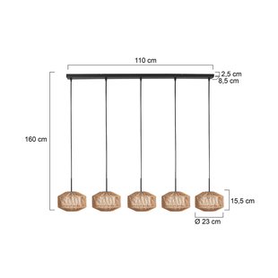 Anne Light Hanglamp Ropex 4530, 5-lamps, lang, zwart, kabel bruin
