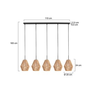 Anne Light Hanglamp Ropex 4531, 5-lamps, lang, zwart, kabel bruin