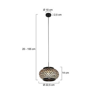 Steinhauer Hanglamp NoxLight, 1-lamp, zwart, bamboevlechtwerk