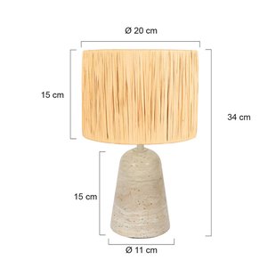 Anne Light Tafellamp Travino, hoogte 34 cm, travertijn, zeegras, E27