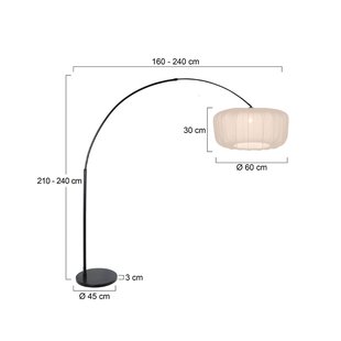 Steinhauer Boogvormige vloerlamp Sparkled Light zwart/crèmekleurig nylon, 240 cm