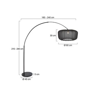 Steinhauer Gebogen vloerlamp Sparkled Light zwart/zwart nylon, 240 cm