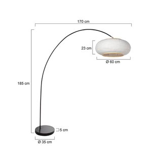 Mexlite Solva vloerlamp met gebogen voet, zwart/grijs linnen, hoogte 185 cm