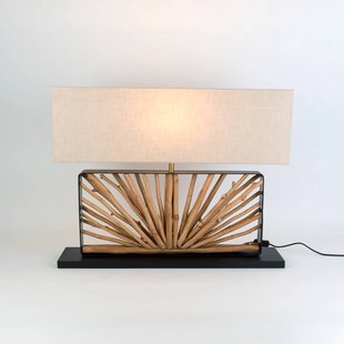 Holländer Tafellamp MONTE ISOLA, naturel/beige, hoogte 67 cm, hout/textiel