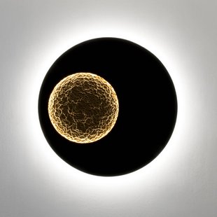 Holländer LED wandlamp LUNA GIGANTE XL, zwart/goud, Ø 100 cm, dimbaar