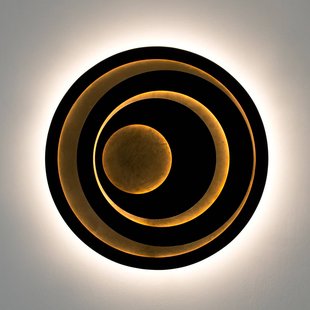 Holländer LED wandlamp SOLVANE, zwart/goud, Ø 80 cm, metaal, dimbaar