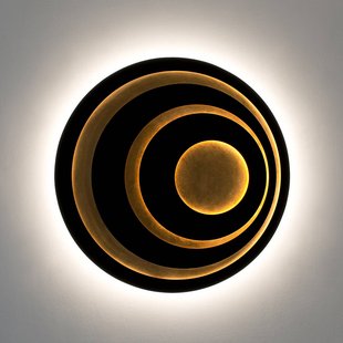 Holländer LED wandlamp GRAVION, zwart/goud, Ø 80 cm, metaal, dimbaar