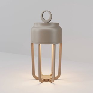 Maytoni LED tafellamp op accu Vetra, beige, hoogte 22 cm, metaal, IP54, dimbaar