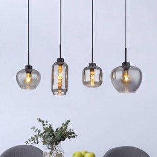 Globo Hanglamp mat, rookkleurig/zwart, glas, 4-lamps, 100 cm, E27
