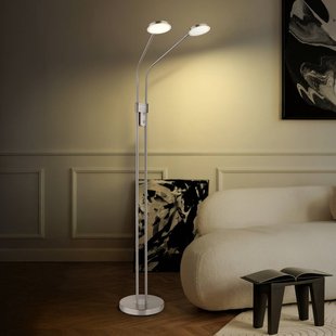 Globo LED vloerlamp Silvio, 2-lamps, nikkel, CCT, dimbaar