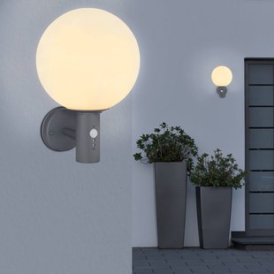 Globo Buitenwandlamp Ossy, antraciet/wit, sensor, IP44, E27