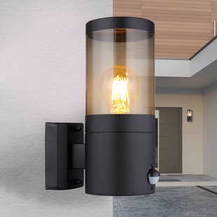 Globo Xeloo buitenwandlamp, naar beneden gericht, zwart/rookkleurig, sensor, IP44