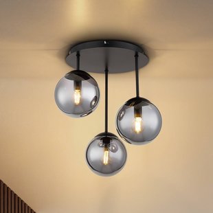 Globo Plafondlamp Harmon, zwart/rookkleurig, glas, Ø 33 cm, E14