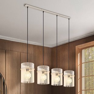 Globo Hanglamp Gorley, wit/zandkleurig, glas, 110 cm, 4-lamps, E27