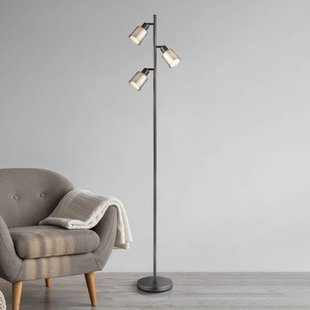 Globo Vloerlamp Villegas, zwart/grijs, glas, 161 cm, 3-armig, E14