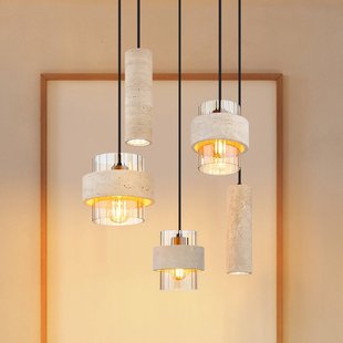 Globo Hanglamp Daren, 5-lamps, beige/amber/zwart, E27 + GU10