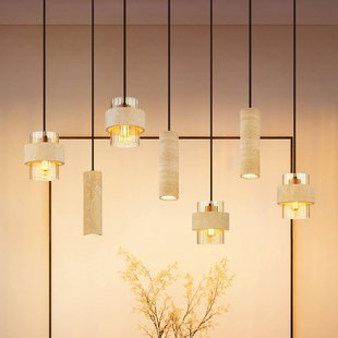 Globo Hanglamp Daren, 7-lamps, beige/amber/zwart, E27 + GU10