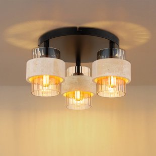 Globo Plafondlamp Daren, 3-lamps, beige/amber/zwart, Ø 38 cm, E27