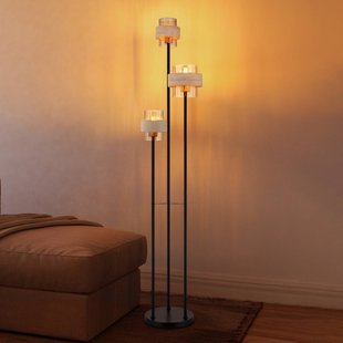 Globo Vloerlamp Daren, beige/amber/zwart, 167 cm, 3-lamps, E27