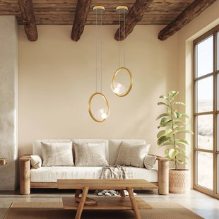 Zambelis LED hanglamp 23028, mat goud, Ø 32 cm, metaal/glas, dimbaar