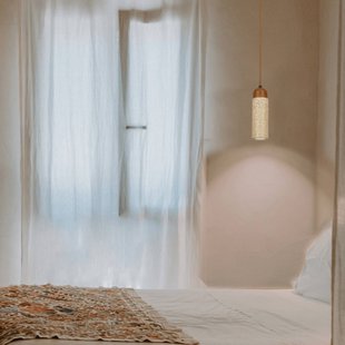 Zambelis Hanglamp 25417, beige, Ø 7 cm, steen/hout, GU10