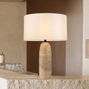 Zambelis Tafellamp 25428, beige/wit, hoogte 55 cm, steen/textiel, E27