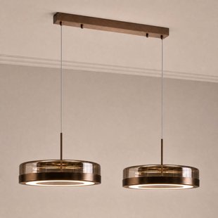 Lucande LED hanglamp La Latta, 2-lamps, 80 cm, bruin, glas