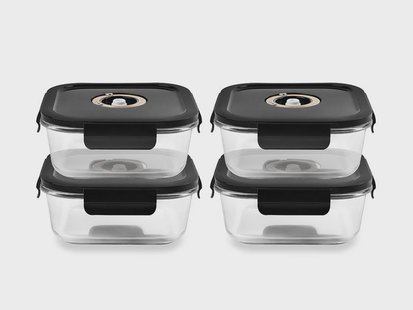 VIERKANTE VACUÜM GLAS CONTAINER - 800ML - SET - 4ST