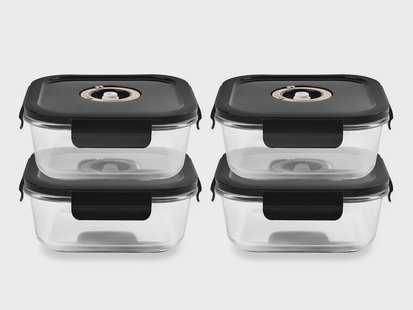 VIERKANTE VACUÜM GLAS CONTAINER - 1230ML - SET - 4ST