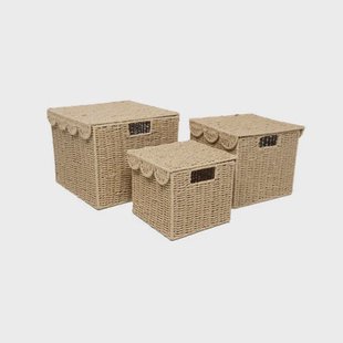 Kidsdepot opbergmand met deksel (set van 3) (naturel)